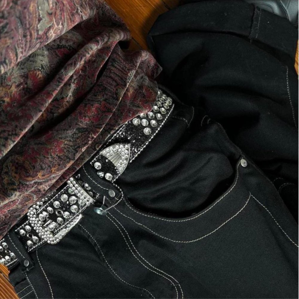 Y2K 2000s skull rhinestone crystal goth emo punk belt